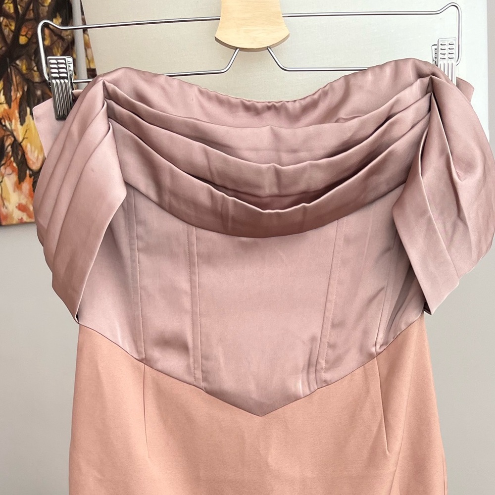 NWT Lavish Alice Mink Pleated Bardot Satin Mix Midi Dress - Picture 3 of 6